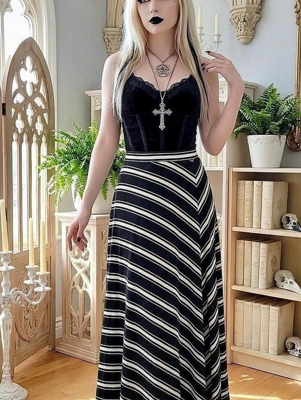 Women's Black and Multi Skirt